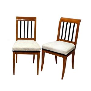 Pair Of Biedermeier Side Chairs, Solid Walnut, Franconia, Germany Circa 1825