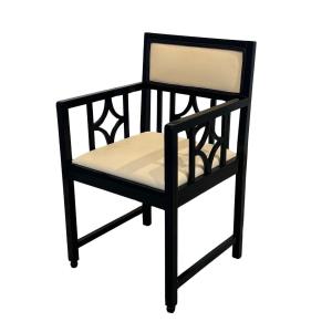 Fauteuil Bauhaus, Chêne, Laque Noire, Cuir Crème, Allemagne Vers 1920