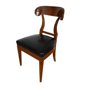 Chaise-pelle Biedermeier, Noyer, Cuir Noir, Autriche Vers 1820