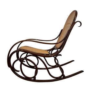 Fauteuil à Bascule Art Nouveau De Thonet, Hêtre, Tressage, Autriche Vers 1910