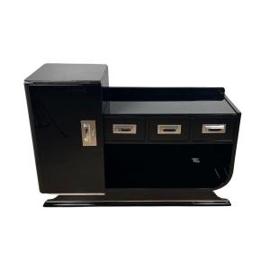 Art Deco Buffet With Dry Bar, Black Lacquered, France Circa 1930