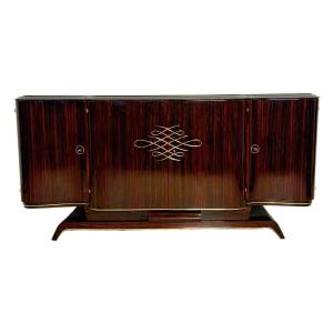 Art Deco Buffet, Macassar, Mahogany, Brass, Lacquer, Paris Circa 1930