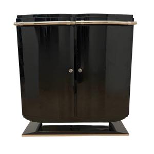 Art Deco Bar Buffet, Black Lacquer, Chrome, France Circa 1930