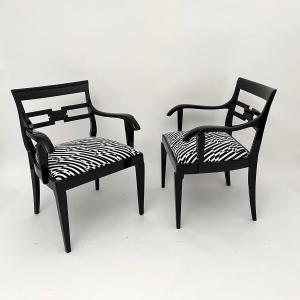 Pair Of Art Deco Armchairs, Oak, Black Lacquer, Germany Circa 1925