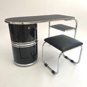 Small Desk By Mauser Werke, Black Lacquer, Tubular Steel, Germany, 1954