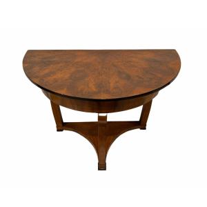 Table Console Demi-lune Biedermeier, Placage De Noyer, érable, Autriche Vers 1830