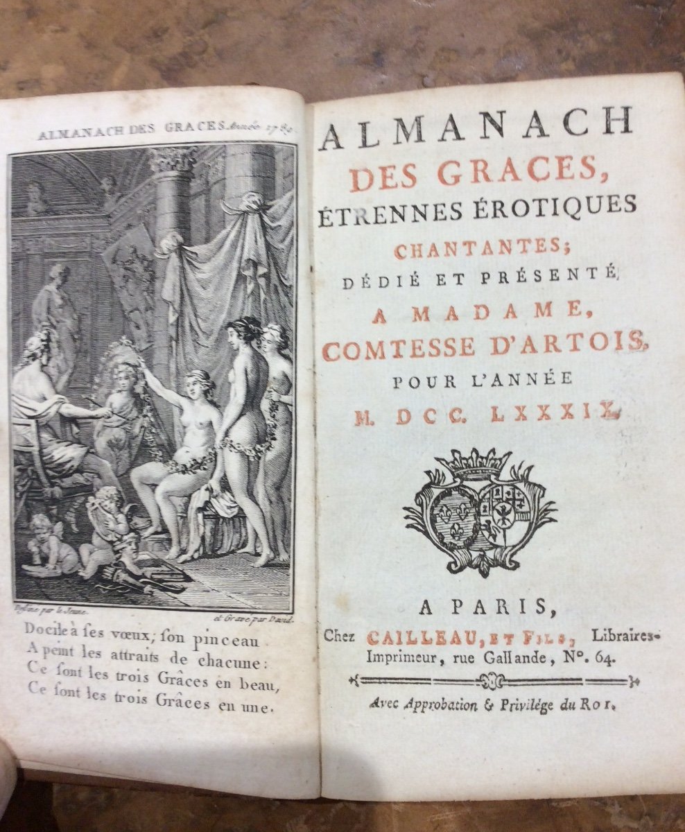 Almanach Des Grâces étrennes érotiques Chantantes Dédié à Madame Comtesse D’artois Année 1789