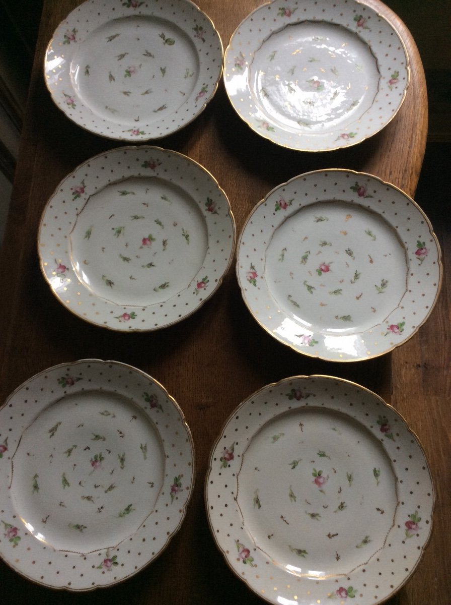 Set Of Six Porcelain Plates Verneuilh And Vanier Manufacture Circa 1787-1790-photo-4