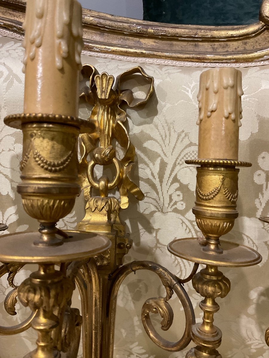 Pair Of Louis XVI Style Gilt Bronze Wall Sconces-photo-3