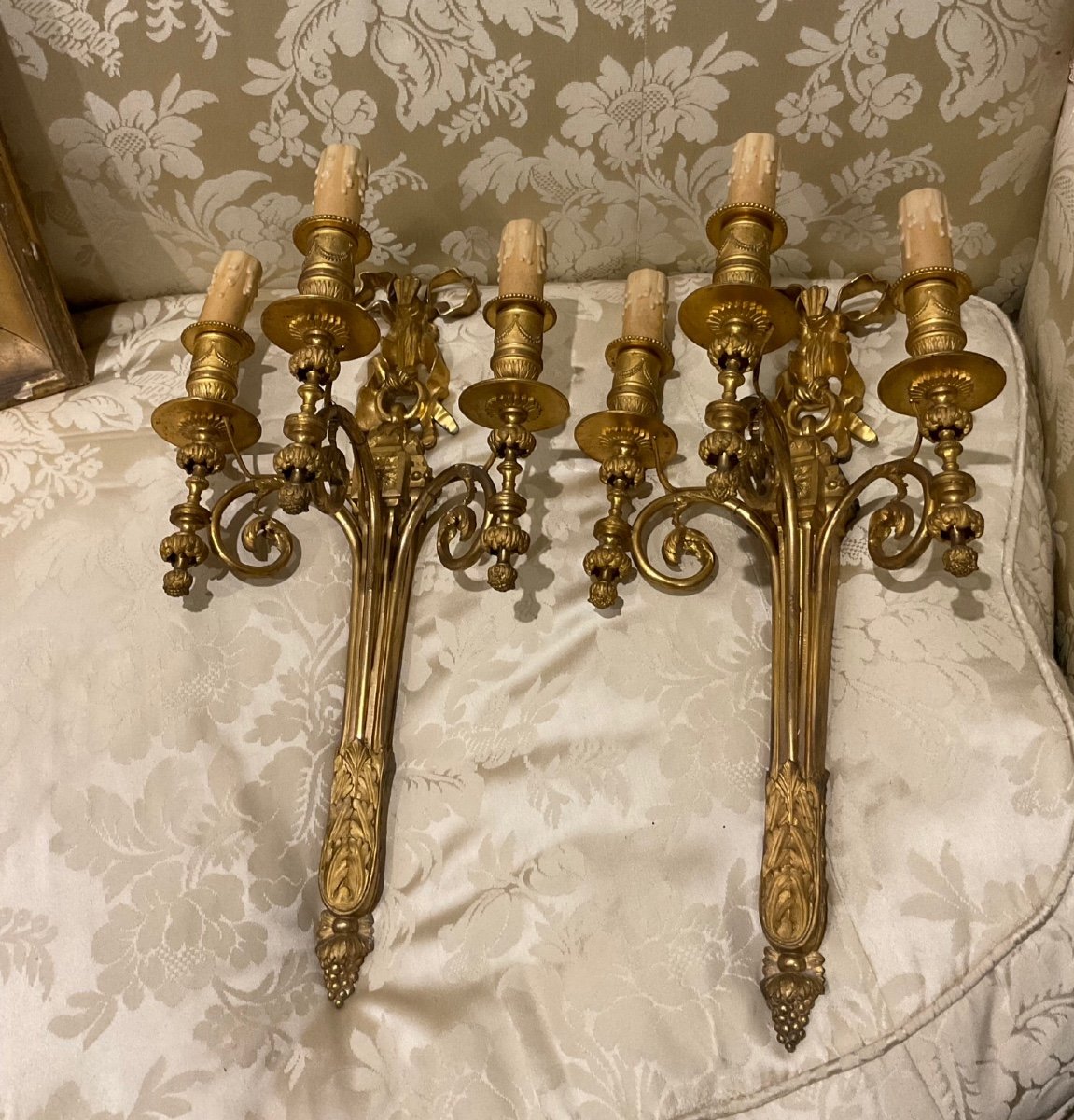 Pair Of Louis XVI Style Gilt Bronze Wall Sconces