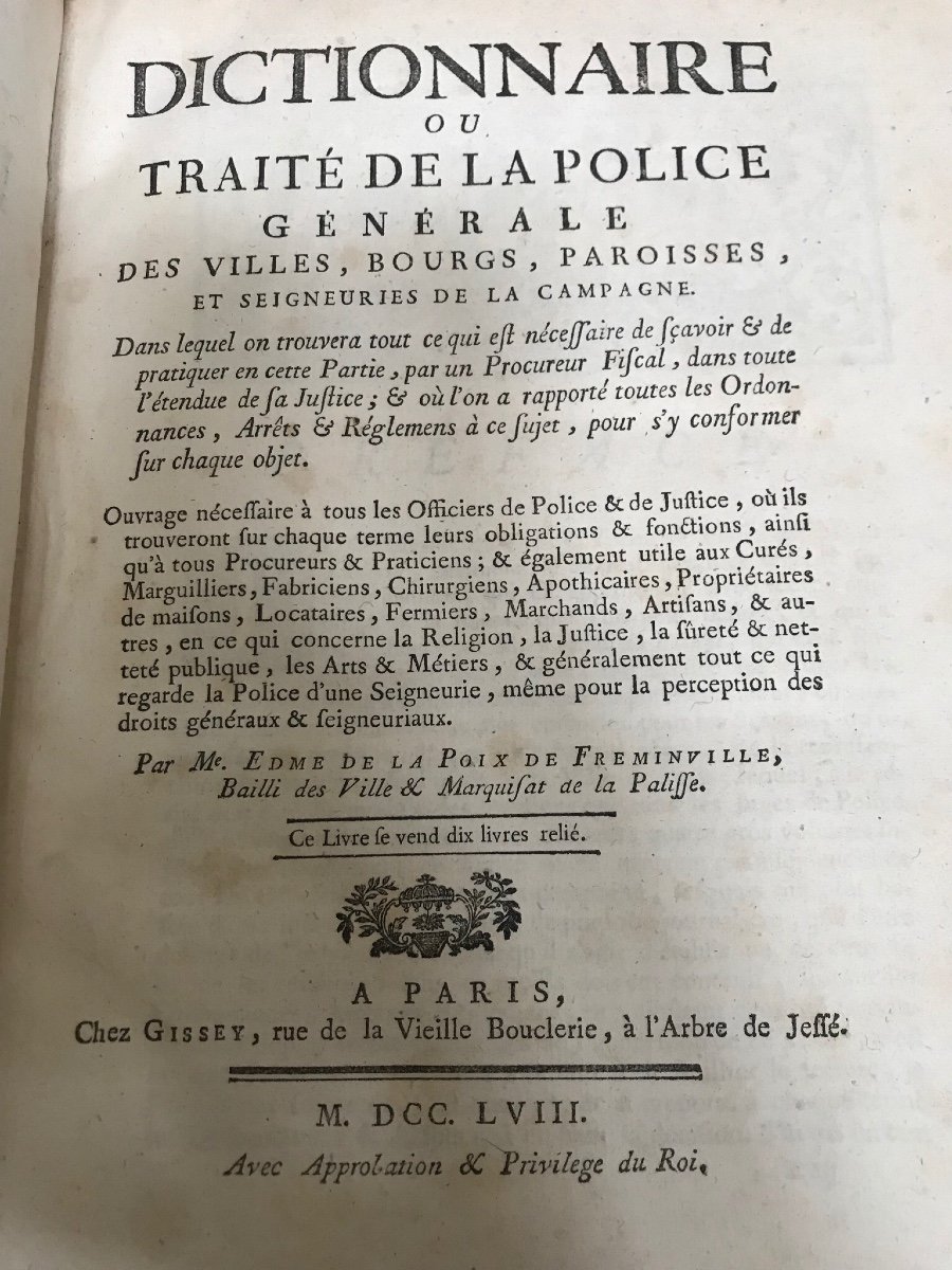 Dictionnaire De Police De Edmé De La Poix De Freminville édition Originale 1758