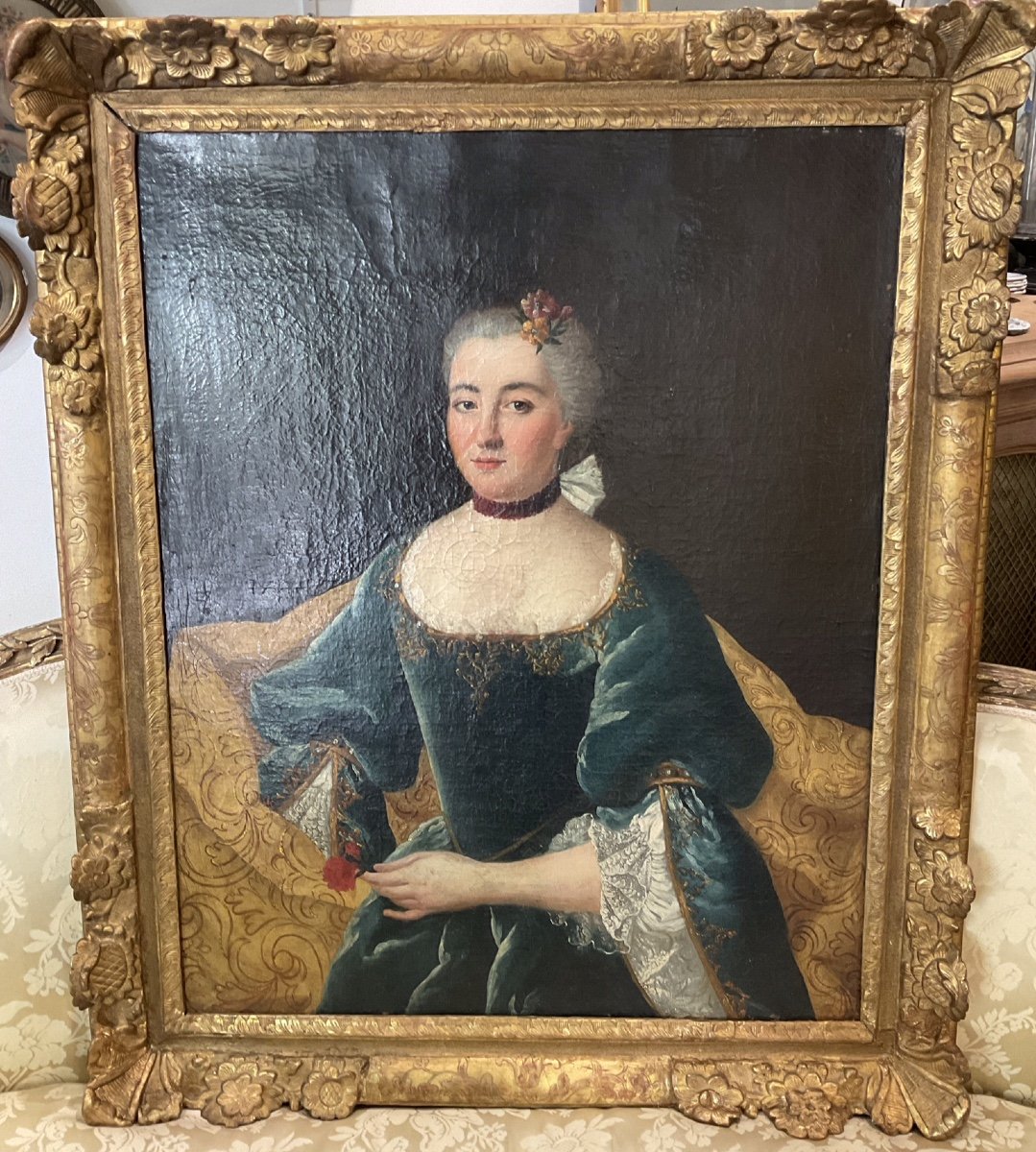 Portrait D’une Dame École Française d’après Louis Richard François Dupont 1734 1765-photo-2