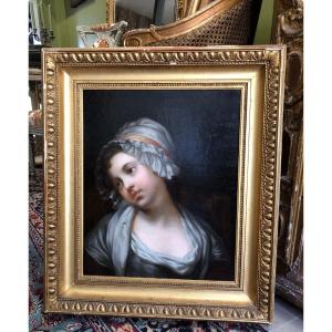 Portait D’une Jeune Fille Au Bonnet D’après Jean Baptiste Greuze 