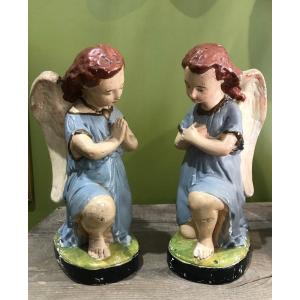 Pair Of Adoring Angels, 19th Century 