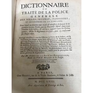 Dictionnaire De Police De Edmé De La Poix De Freminville édition Originale 1758