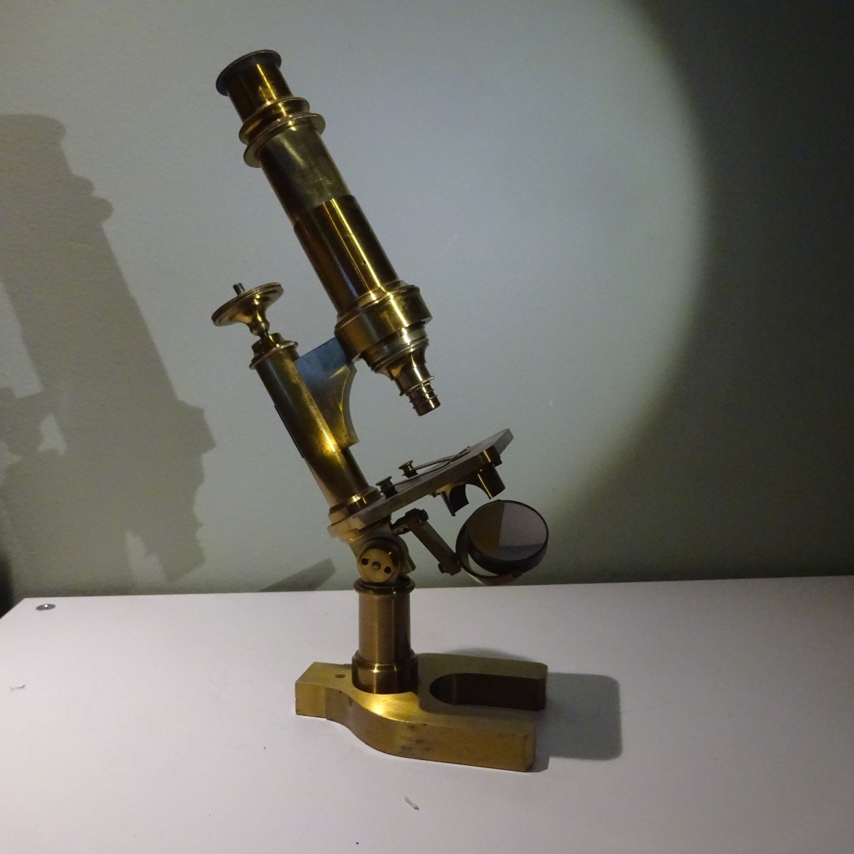 All Brass Microscope In Its 19th Century Mahogany Box-photo-6