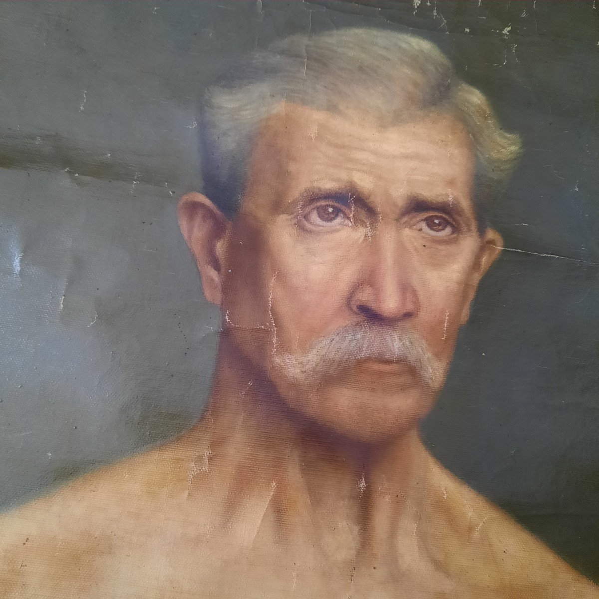 Huile Sur Toile Roulée Portrait d'Homme Moustachu-photo-4