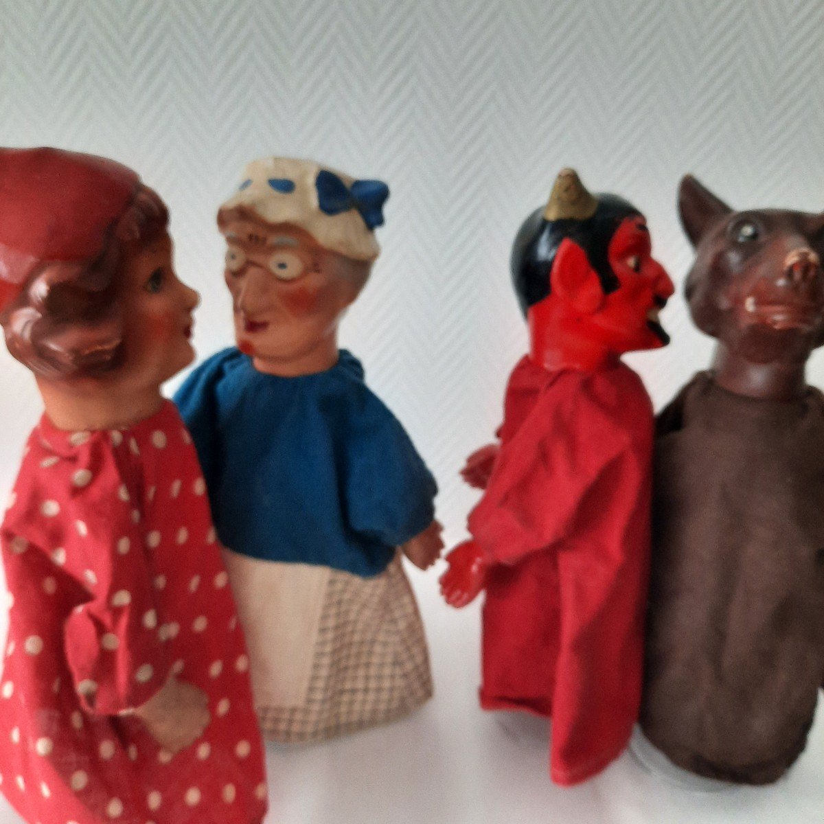 Le Loup, La Mère Grand, Le Diable Et Le Petit Chaperon Rouge Marionnettes Papier Mâché-photo-4