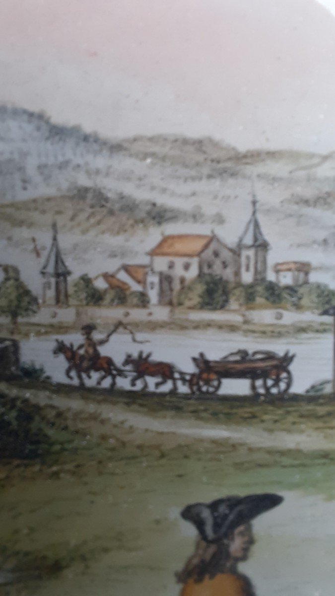 Fixed Under Glass Rural Scene From Alsace 18th Century-photo-6