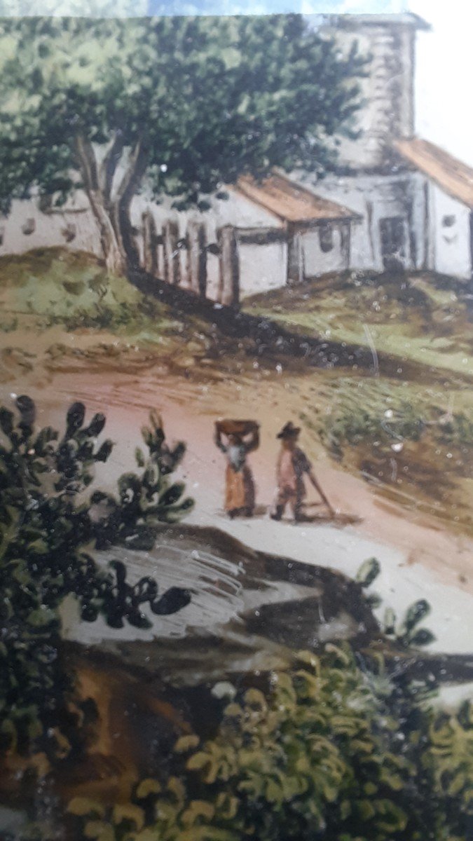 Fixed Under Glass Rural Scene From Alsace 18th Century-photo-7