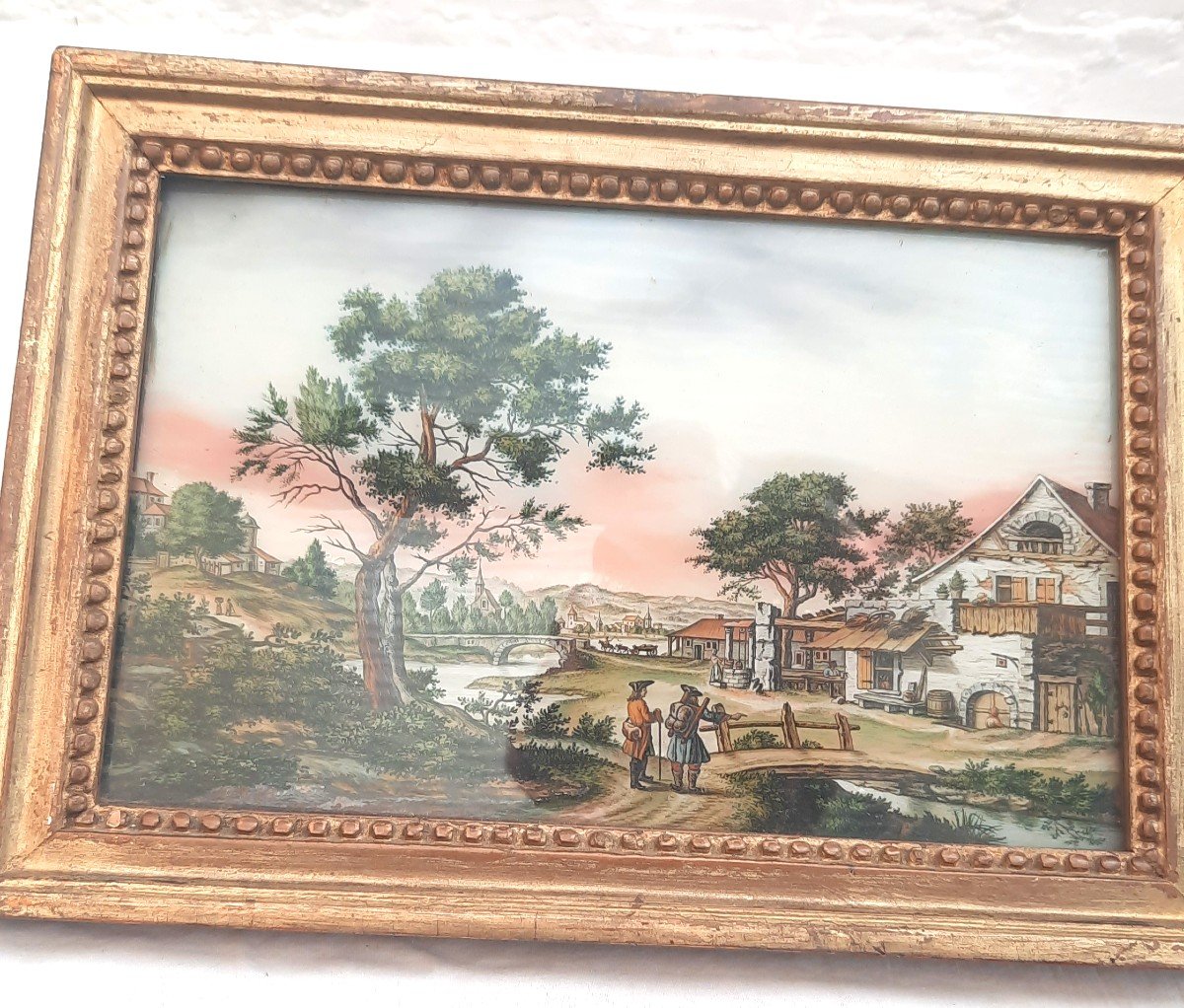 Fixed Under Glass Rural Scene From Alsace 18th Century