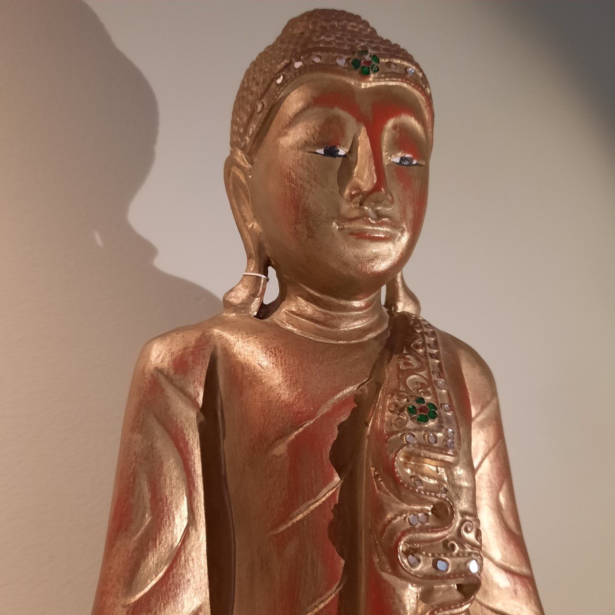 Large Standing Buddha In Gilded Wood-photo-3