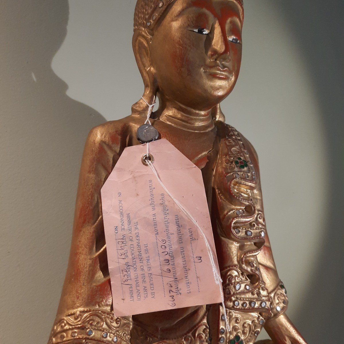 Large Standing Buddha In Gilded Wood-photo-4