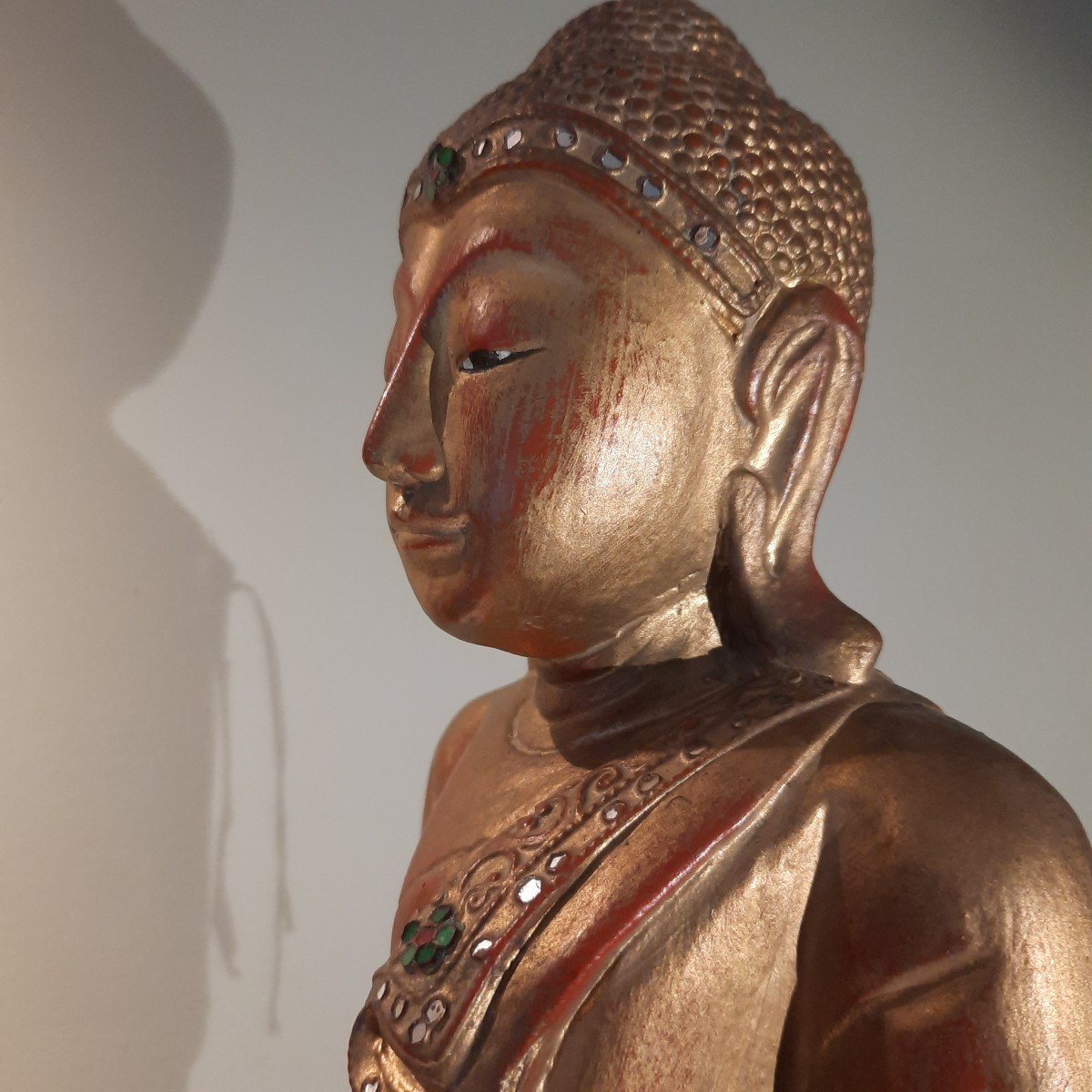 Large Standing Buddha In Gilded Wood-photo-5