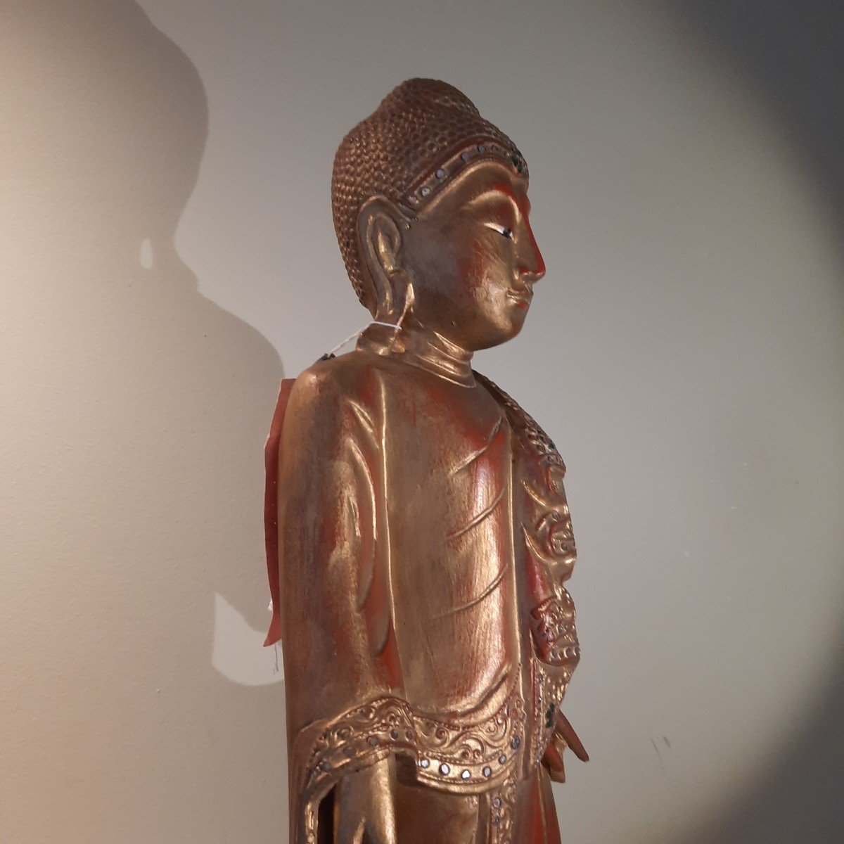 Large Standing Buddha In Gilded Wood-photo-6