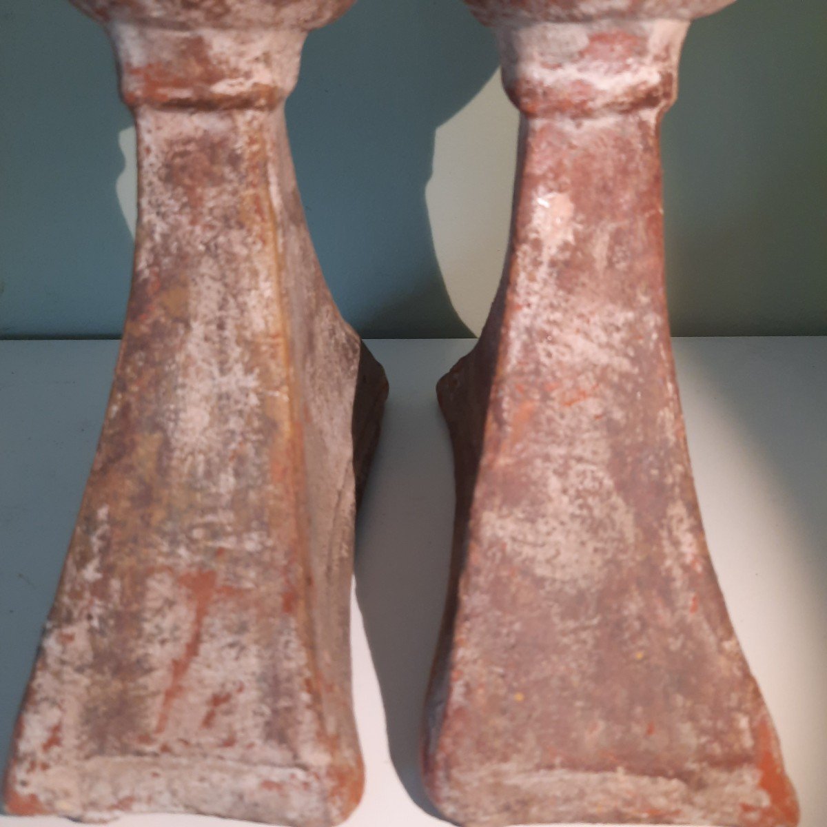 Pair Of Andean Terra Cotta Candlesticks....pre-hispanic-photo-2