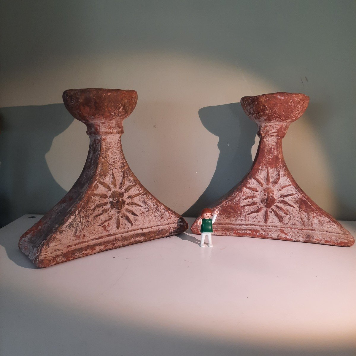 Pair Of Andean Terra Cotta Candlesticks....pre-hispanic-photo-3