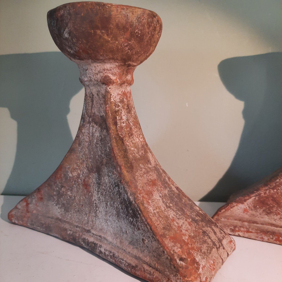 Pair Of Andean Terra Cotta Candlesticks....pre-hispanic-photo-2