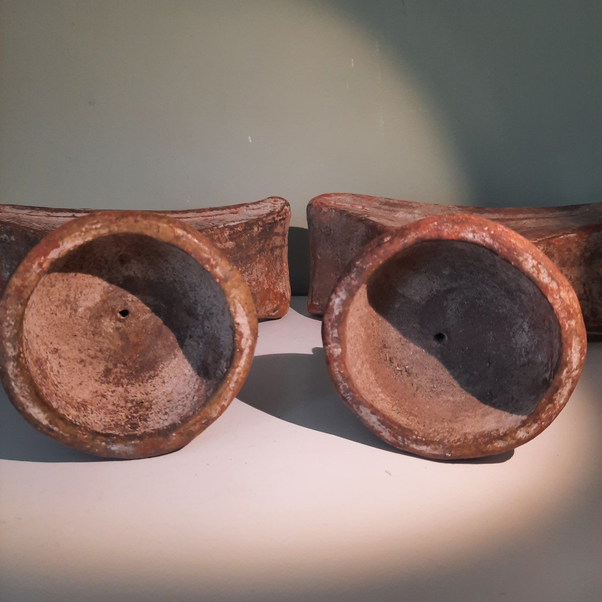 Pair Of Andean Terra Cotta Candlesticks....pre-hispanic-photo-3