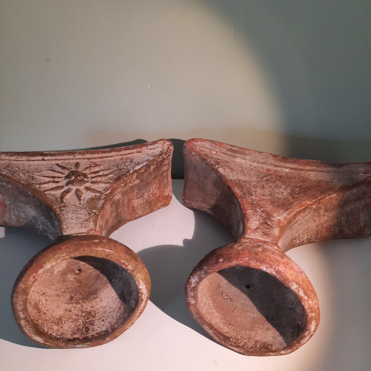 Pair Of Andean Terra Cotta Candlesticks....pre-hispanic-photo-4