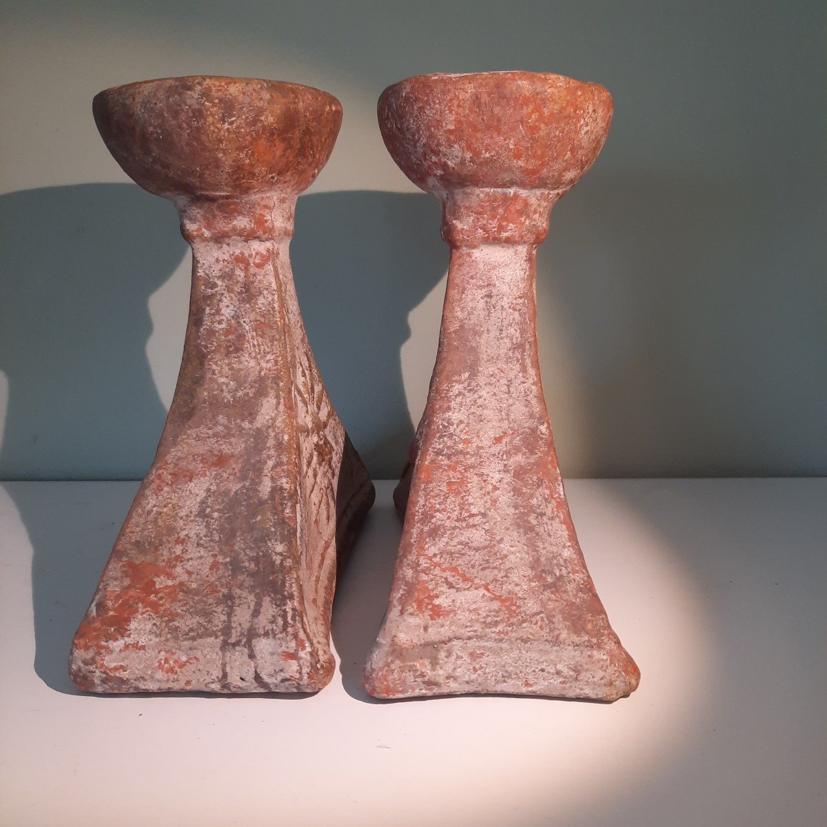 Pair Of Andean Terra Cotta Candlesticks....pre-hispanic-photo-7