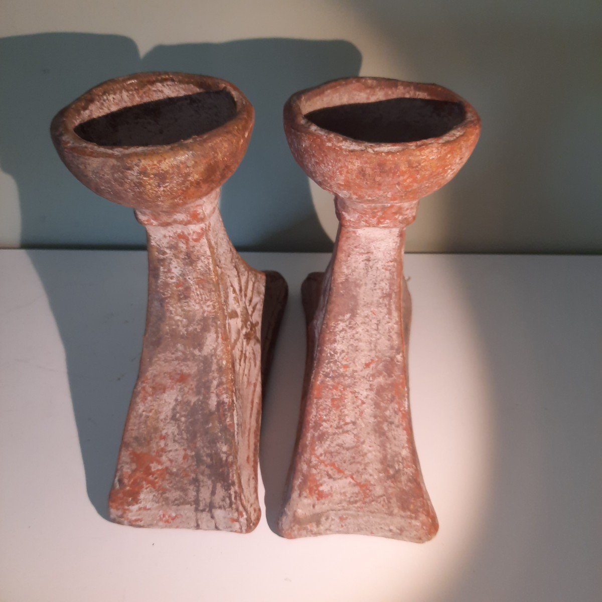 Pair Of Andean Terra Cotta Candlesticks....pre-hispanic-photo-8