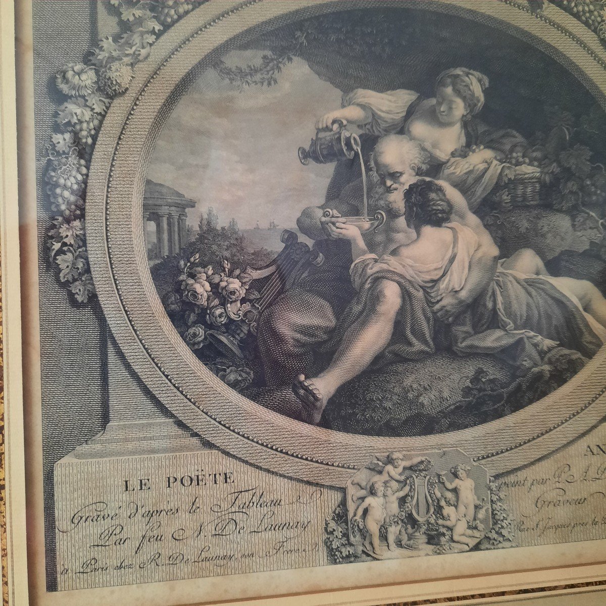  The Poet Anacreon 18th Century Engraving Well Framed-photo-2