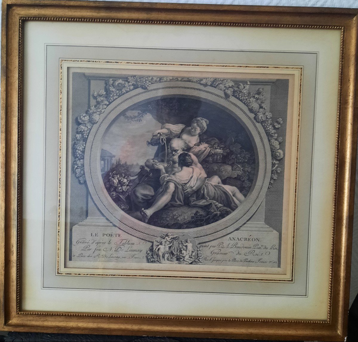  The Poet Anacreon 18th Century Engraving Well Framed