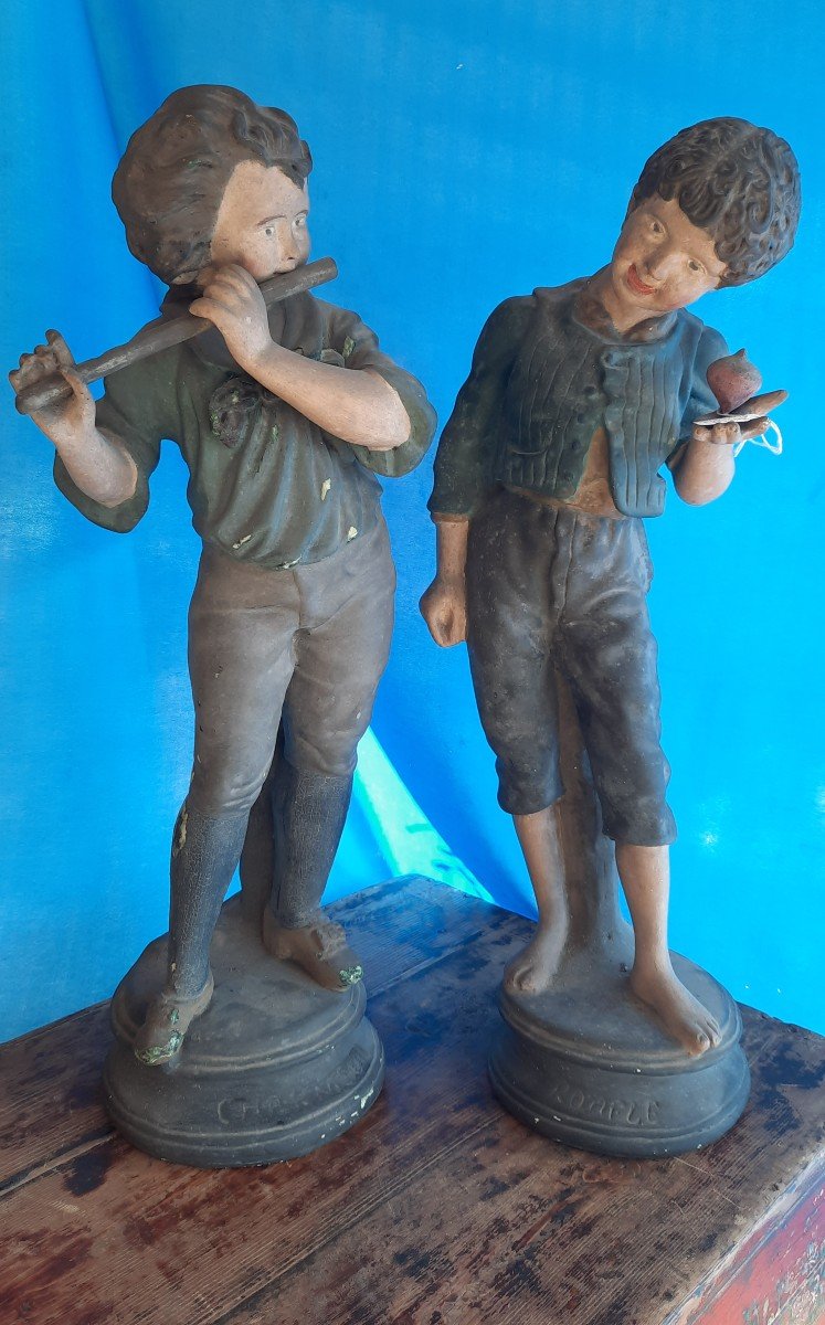  Statues : Duo De Garnements Au  XIXe 