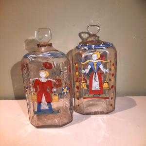 Pair Of 18th Century Swiss Flueli Painted Bottles