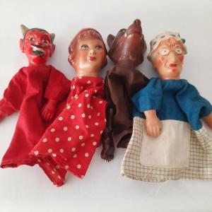 The Wolf, Grandma, The Devil And Little Red Riding Hood Papier Mache Puppets