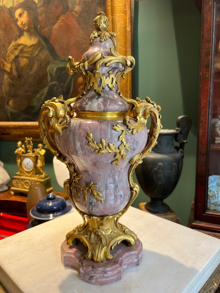 Pair Of Marble And Gilded Bronze Vases, France, 19th Century.-photo-2