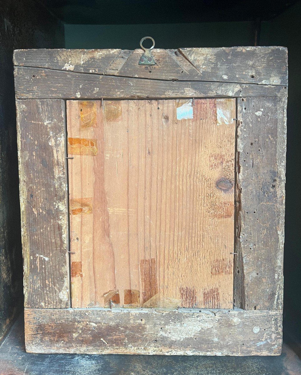 Peinture Sous Verre Représentant Une Scène Sacrée Avec Un Cadre En Verre. Venise, XVIIIe Siècle-photo-1