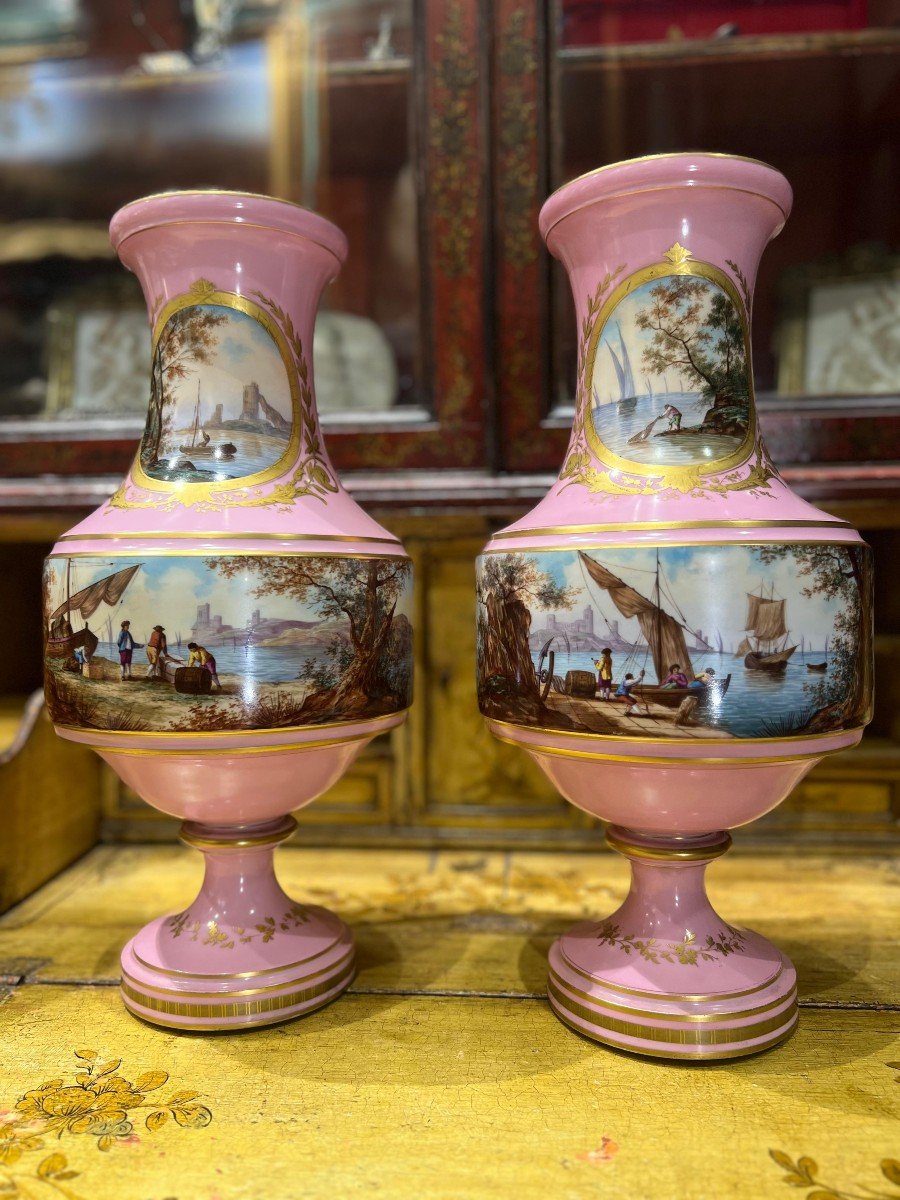 Pair Of Sèvres Porcelain Vases With Landscape Decoration. France