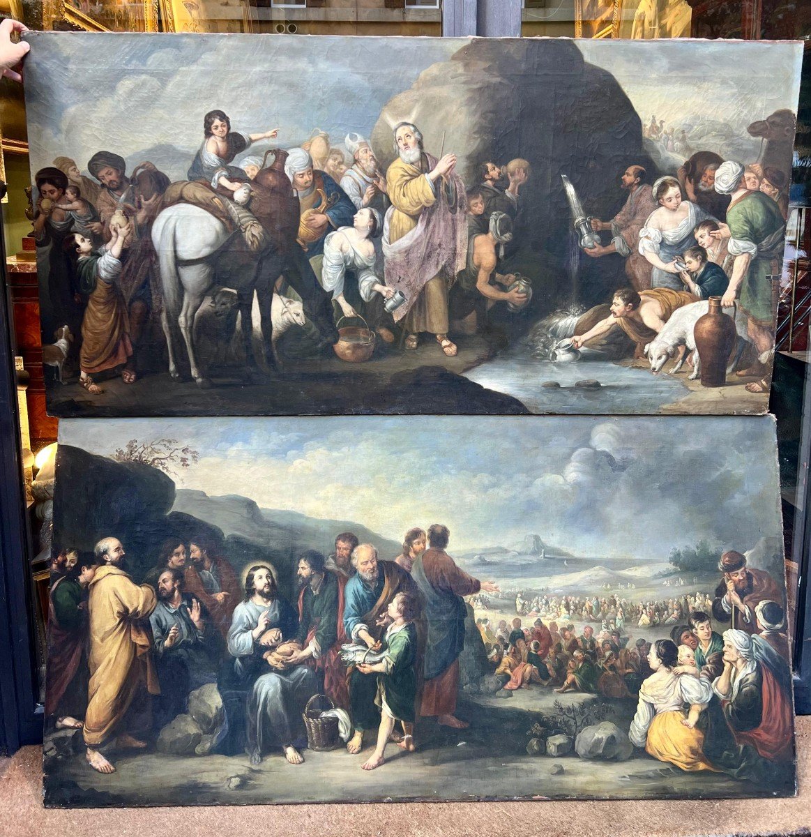 Pair Of Large Oil Paintings On Canvas Depicting Biblical Scenes. 19th Century.