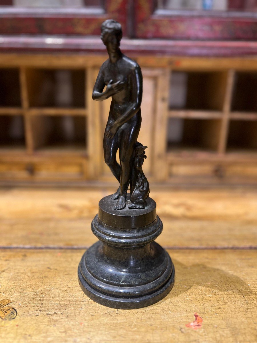 Bronze Statuette With A Marble Base Depicting Venus. 19th Century.