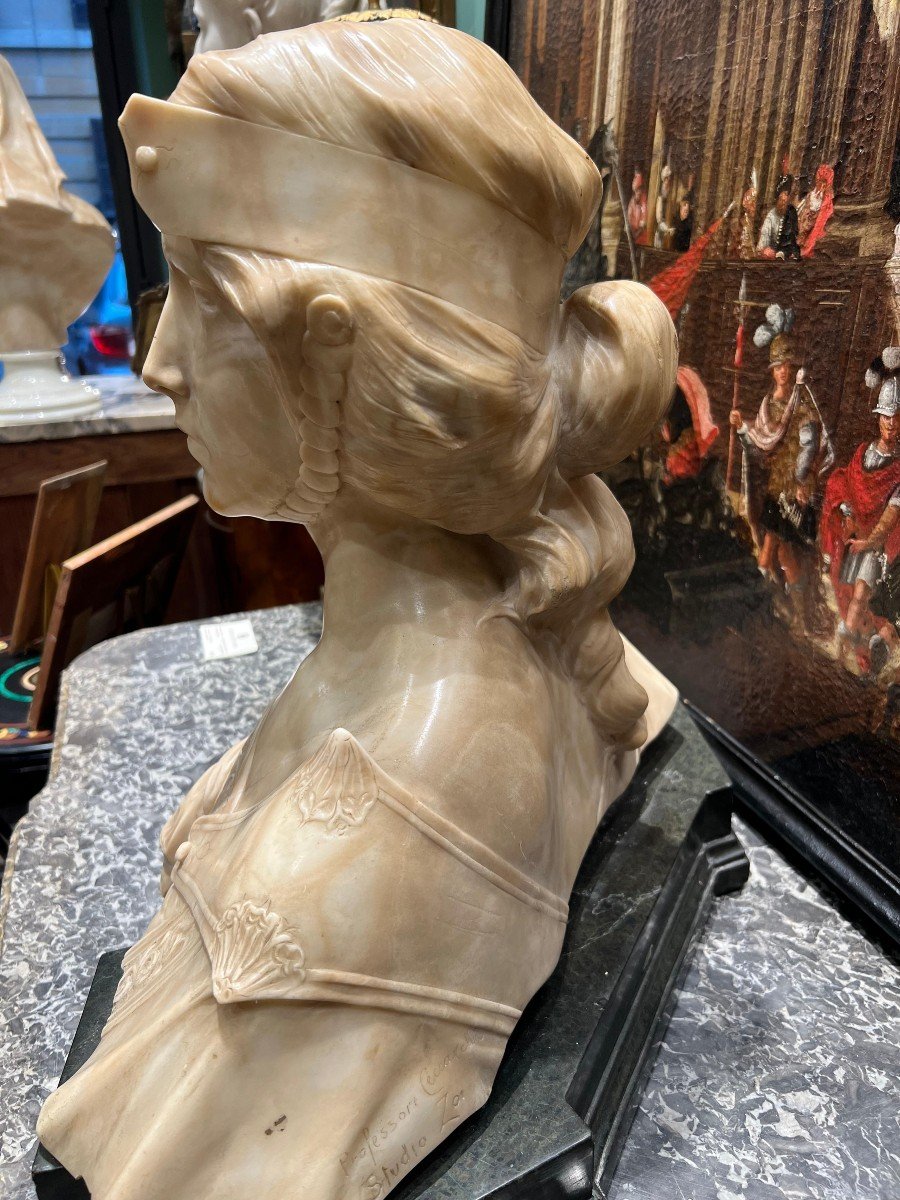 Bust Of A Lady In White Marble, Signed By Dante Zoi-photo-4