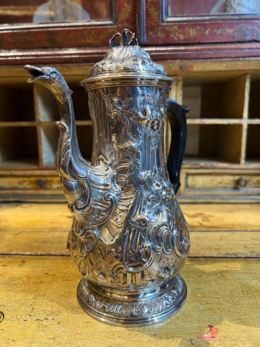 Cafetière Anglaise En Argent Sterling, Style Géorgien. Londres, 1758-photo-1