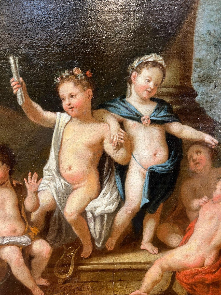 Peinture à l'Huile Sur Toile Représentant Des Putti. Période Néoclassique-photo-2