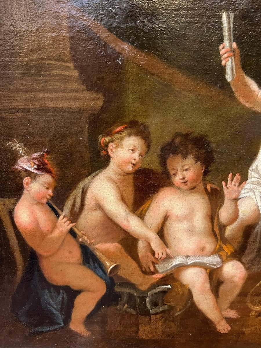 Peinture à l'Huile Sur Toile Représentant Des Putti. Période Néoclassique-photo-3